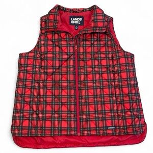Lands' End Red Plaid Women’s Quilted Puffer Vest Size 1X